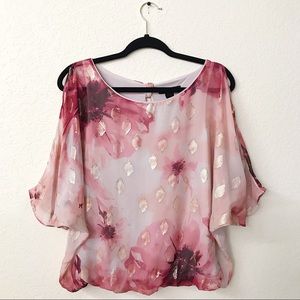 White House Black Market Pink Floral Silk Blouse